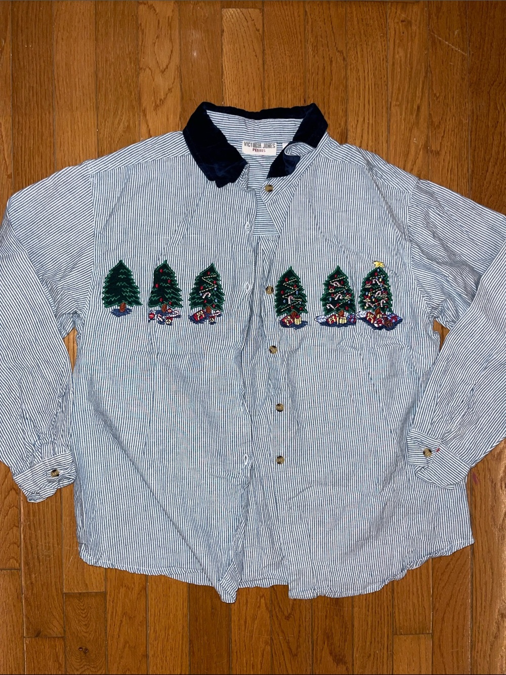 Holiday Embroidered Christmas Tree Button-Up Shirt